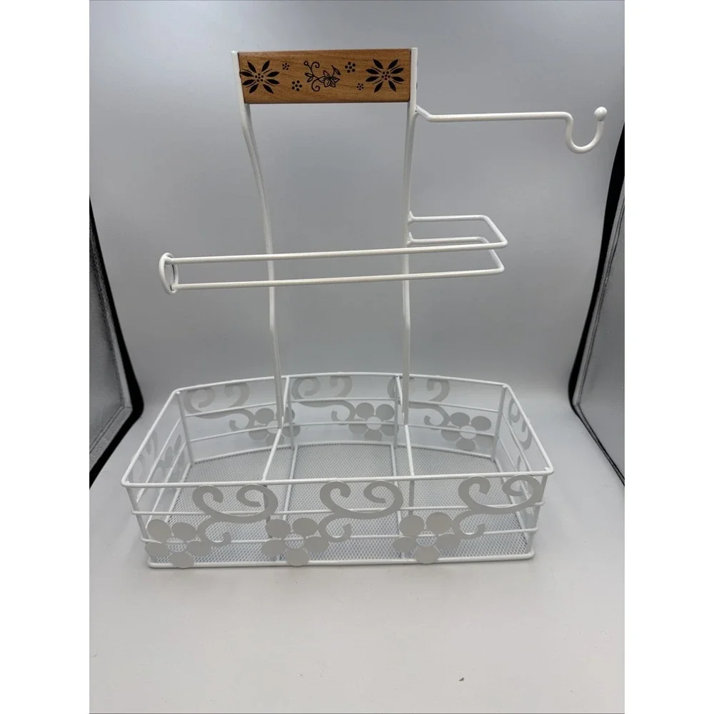 Wire Cooking Caddy White Wooden Handle (QVC?)  16.5
